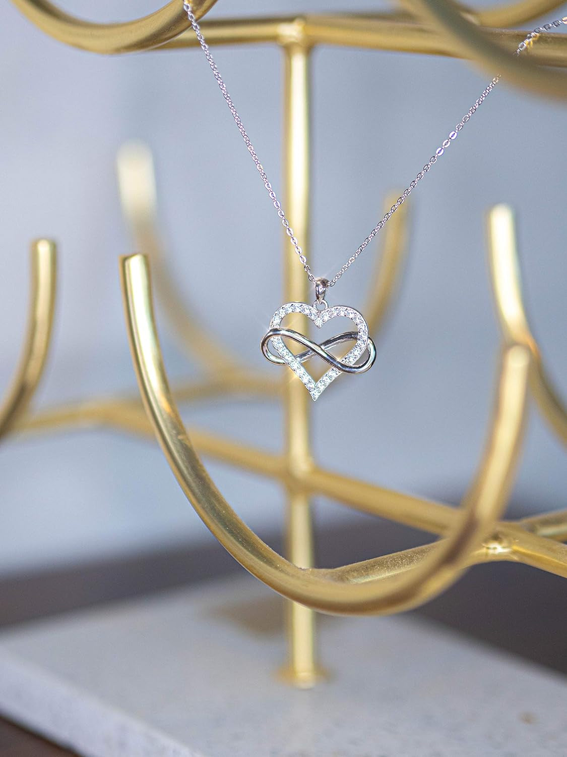 Infinity Heart Necklace for Women, Love Heart Pendant with Cubic Zirconia and Infinity Necklace, 925 Sterling Silver Heart Necklace for Girlfriend